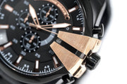 Diesel Mega Chief Chronograph Black Dial Black Steel Strap Watch For Men - DZ4309