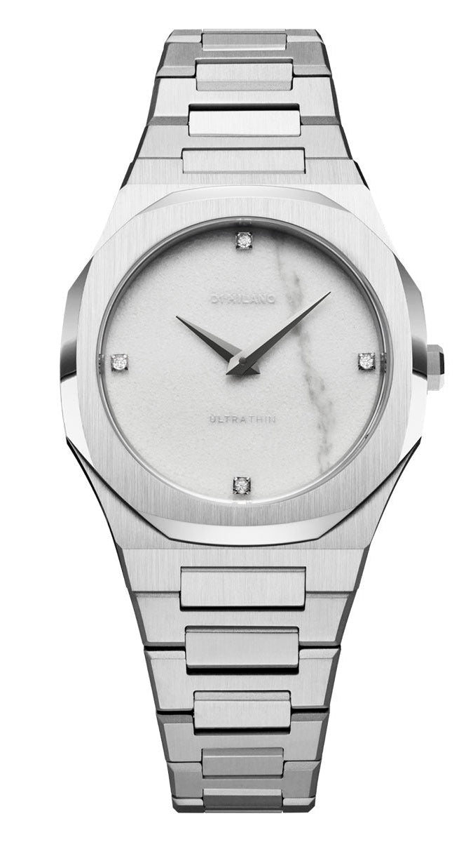 D1 Milano Ultra Thin Marble White Dial Silver Steel Strap Watch for Women - D1-UTBL13