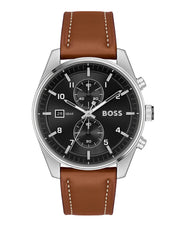 Hugo Boss Skytraveller Chronograph Black Dial Blue Leather Strap Watch for Men - 1514161