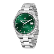 Maserati Competizione Green Dial Silver Steel Strap Watch for Men - R8853100043