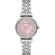 Emporio Armani Gianni T-Bar Pink Dial Silver Steel Strap Watch for Women - AR11686