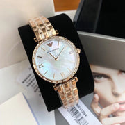 Emporio Armani Gianni T-Bar Mother of Pearl White Dial Two Tone Steel Watch for Women - AR11294