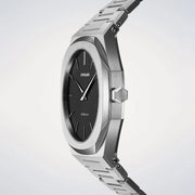 D1 Milano Ultra Thin Matte Black Dial Silver Steel Strap Watch for Men - D1-UTBJ40