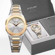D1 Milano Ultra Thin Silver Dial Two Tone Steel Strap Watch for Women - D1-UTBL34