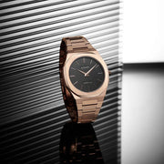 D1 Milano Ultra Thin Black Dial Gold Steel Strap Watch for Men  - D1-UTBJ16