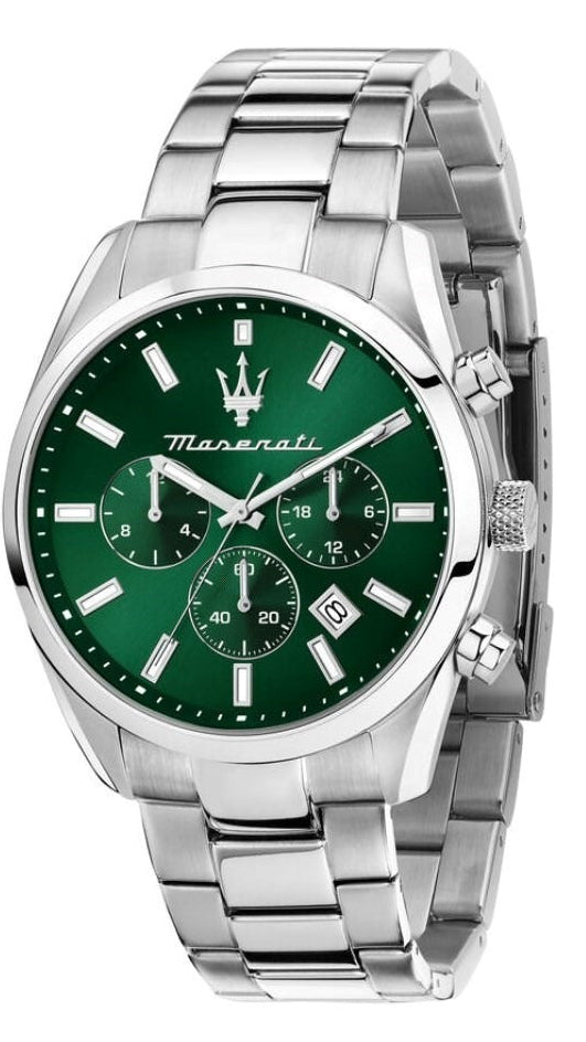 Maserati Attrazione Chronograph Green Dial Silver Steel Strap Watch for Men - R8853151011