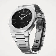 D1 Milano Ultra Thin Matte Black Dial Silver Steel Strap Watch for Men - D1-UTBJ40