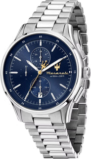 Maserati Sorpasso Chronograph Blue Dial Silver Steel Strap Watch for Men - R8873624004