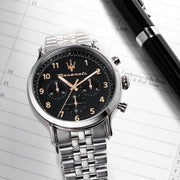 Maserati Epoca Chronograph Limited Edition Black Dial Silver Steel Strap Watch for Men - R8873618029
