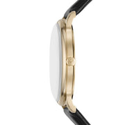 Emporio Armani Minimalist Green Dial Black Leather Strap Watch for Men - AR11601
