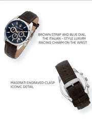 Maserati Attraction Limited Edition Chronograph Blue Dial Brown Leather Strap Watch for Men - R8851151003