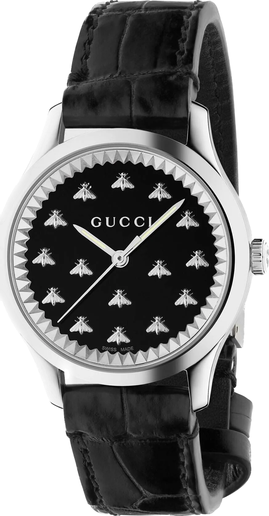 Gucci G Timeless Black Dial Black Leather Strap Watch for Women - YA1265055