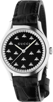 Gucci G Timeless Black Dial Black Leather Strap Watch for Women - YA1265055