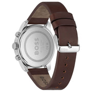 Hugo Boss Trace Chronograph Blue Dial Brown Leather Strap Watch for Men - 1514002