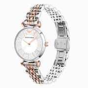 Emporio Armani Gianni T Bar Silver Dial Two Tone Steel Strap Watch for Women - AR11537