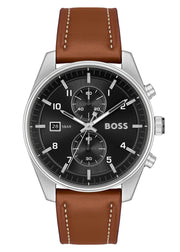 Hugo Boss Skytraveller Chronograph Black Dial Blue Leather Strap Watch for Men - 1514161