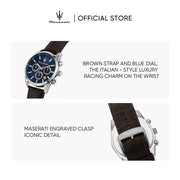 Maserati Attraction Limited Edition Chronograph Blue Dial Brown Leather Strap Watch for Men - R8851151003