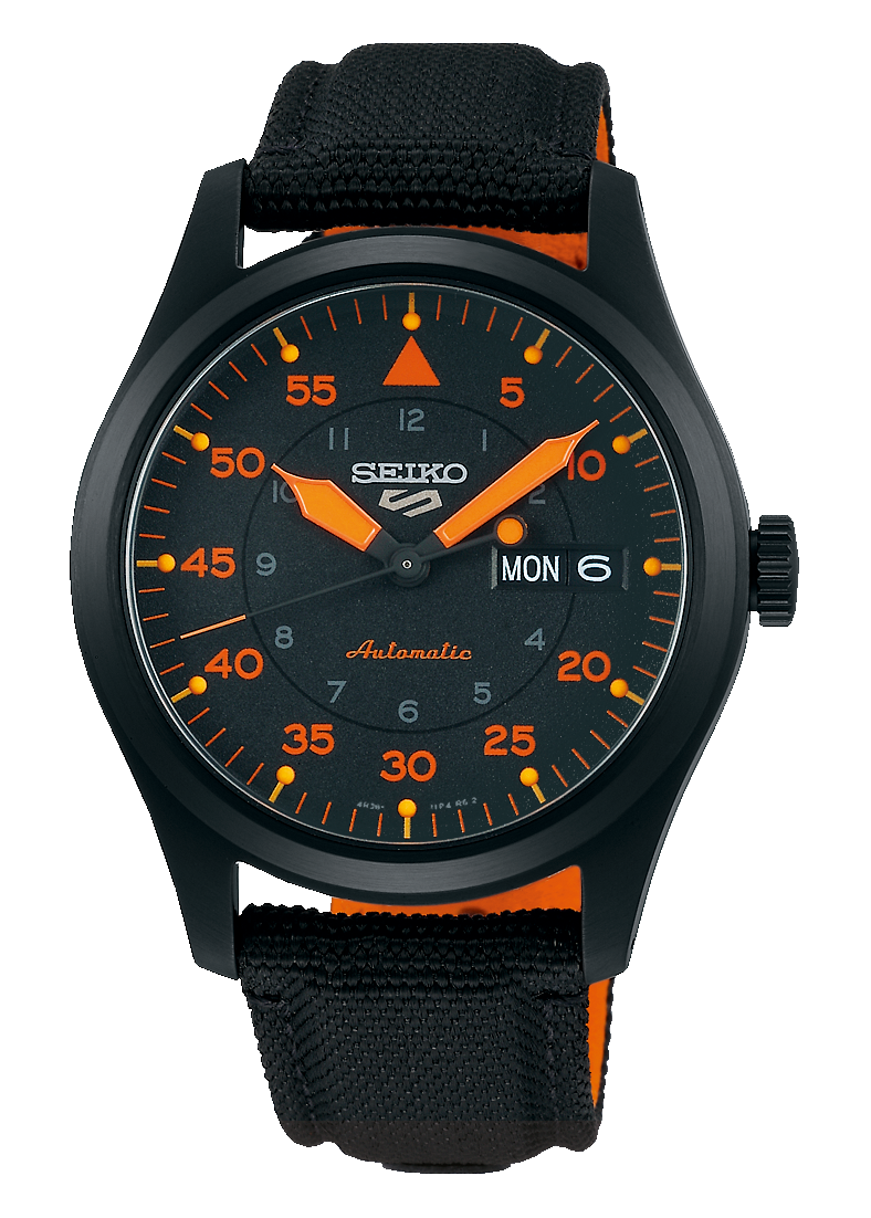Seiko 5 Sports Flieger Pilot Automatic Black Dial Black Nylon Strap Watch for Men - SRPH33K1