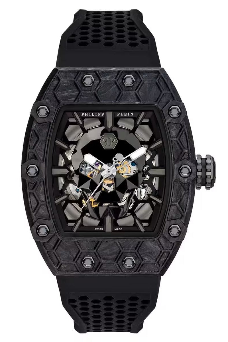 Philipp Plein The Skeleton Black Dial Black Silicone Strap Watch for Men - PWVBA0423