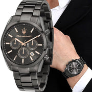 Maserati Attrazione Chronograph Black Dial Black Steel Strap Watch for Men - R8853151001