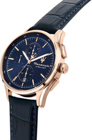 Maserati Sorpasso Chronograph Blue Dial Blue Leather Strap Watch for Men - R8871624009