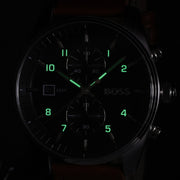 Hugo Boss Skytraveller Chronograph Black Dial Blue Leather Strap Watch for Men - 1514161