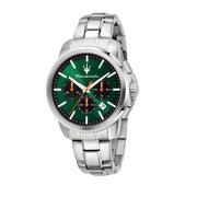 Maserati Successo Chronograph Green Dial Silver Steel Strap Watch for Men - R8873621043