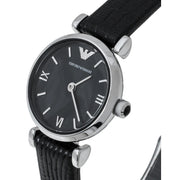 Emporio Armani Gianni T-Bar Black Dial Black Leather Strap Watch for Women - AR1678