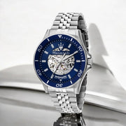 Maserati SFIDA Skeleton Automatic Blue Dial Silver Steel Strap Watch for Men - R8823140011
