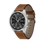 Hugo Boss Skytraveller Chronograph Black Dial Blue Leather Strap Watch for Men - 1514161