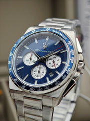 Maserati Velocità Chronograph Blue Dial Silver Steel Strap Watch for Men - R8873652005