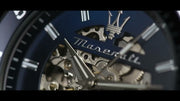 Maserati SFIDA Skeleton Automatic Blue Dial Silver Steel Strap Watch for Men - R8823140011