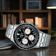 Seiko 5 Sport Chronograph Black Dial Silver Steel Strap Watch for Men - SSB479P1