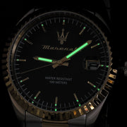Maserati Competizione Black Dial Two Tone Steel Strap Watch for Men - R8853100042