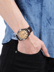 Emporio Armani Classic Beige Dial Brown Leather Strap Watch for Men - AR0645