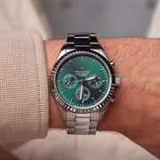 Maserati Competizione Chronograph Green Dial Silver Steel Strap Watch for Men - R8853100044