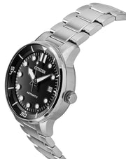 Citizen Mechanical Automatic Black Dial Silver Steel Strap Watch for Men - NJ0191-83E