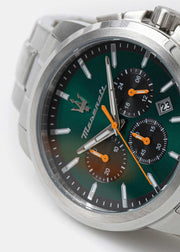 Maserati Successo Chronograph Green Dial Silver Steel Strap Watch for Men - R8873621043