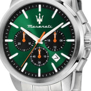 Maserati Successo Chronograph Green Dial Silver Steel Strap Watch for Men - R8873621043