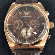 Emporio Armani Classic Chronograph Brown Dial Brown Leather Strap Watch for Men - AR0371