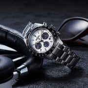 Seiko Prospex Speedtimer Solar Chronograph White Dial Silver Steel Strap Watch for Men - SSC813