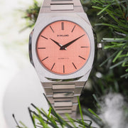 D1 Milano Ultra Thin Salmon Pink Dial Silver Steel Strap Watch for Men - D1-UTBJ26