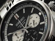 Seiko 5 Sport Chronograph Black Dial Silver Steel Strap Watch for Men - SSB479P1