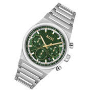 Hugo Boss Candor Chronograph Green Dial Silver Steel Strap Watch for Men - 1514220