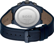 Hugo Boss Taper Chronograph Black Dial Blue Leather Strap Watch for Men - 1514086