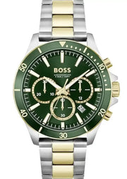 Hugo Boss Troper Chronograph Green Dial Two Tone Steel Strap Watch for Men - 1514154