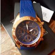 Emporio Armani Sportivo Chronograph Blue Dial Blue Silicone Strap Watch for Women - AR5939