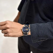 Emporio Armani Alpha Medium Blue Dial Blue Leather Strap Watch for Men - AR1848