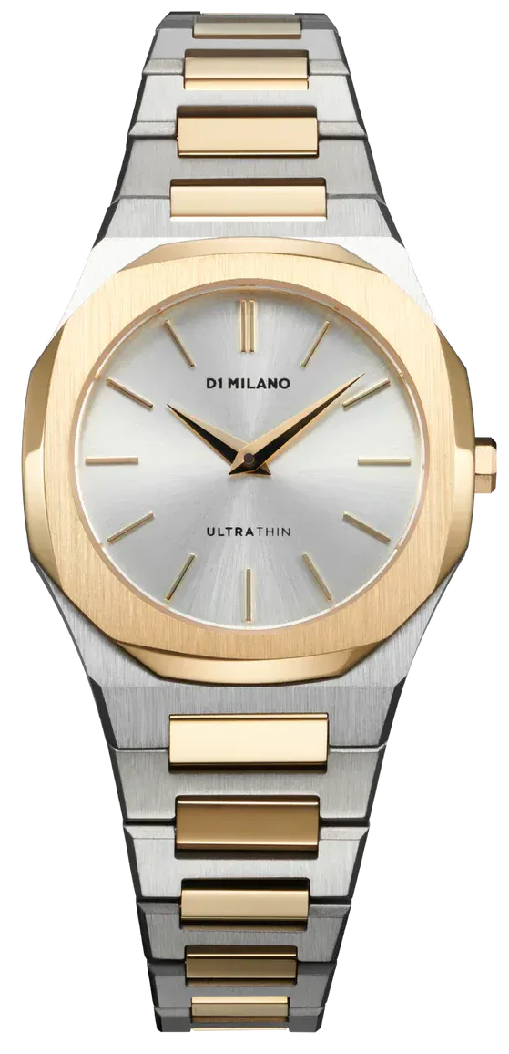 D1 Milano Ultra Thin Silver Dial Two Tone Steel Strap Watch for Women - D1-UTBL34