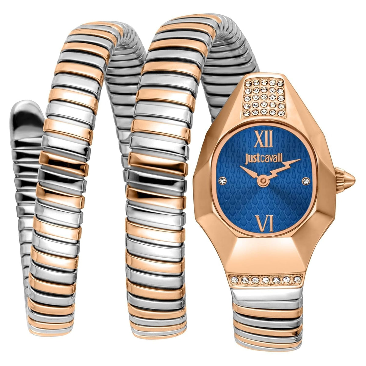 Just Cavalli Lunara Blue Dial Two Tone Steel Strap Watch for Women - JC1L397M0085
